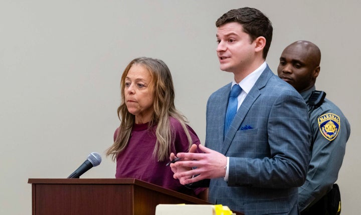 Kimberly Sullivan stands next to her attorney Jason Spilka during a bond hearing on March 13, 2025, at Waterbury Superior Court. 