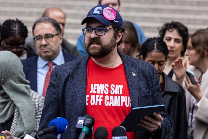 Columbia University associate professor Joseph Howley speaks after attending a hearing in Manhattan federal court addressing the deportation case of his friend and Palestinian activist Mahmoud Khalil, on Wednesday, in New York.
