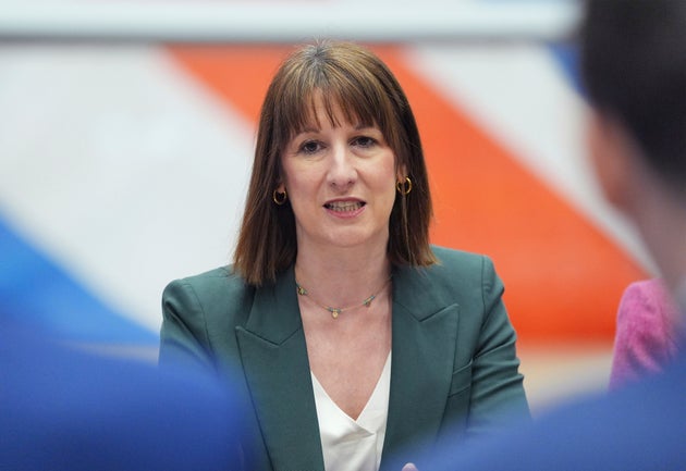 Britain's Chancellor of the Exchequer Rachel Reeves hosts a roundtable with the defence sector at RAF Waddington in Lincolnshire, England, Friday Feb. 28, 2025. (Yui Mok/Pool via AP)