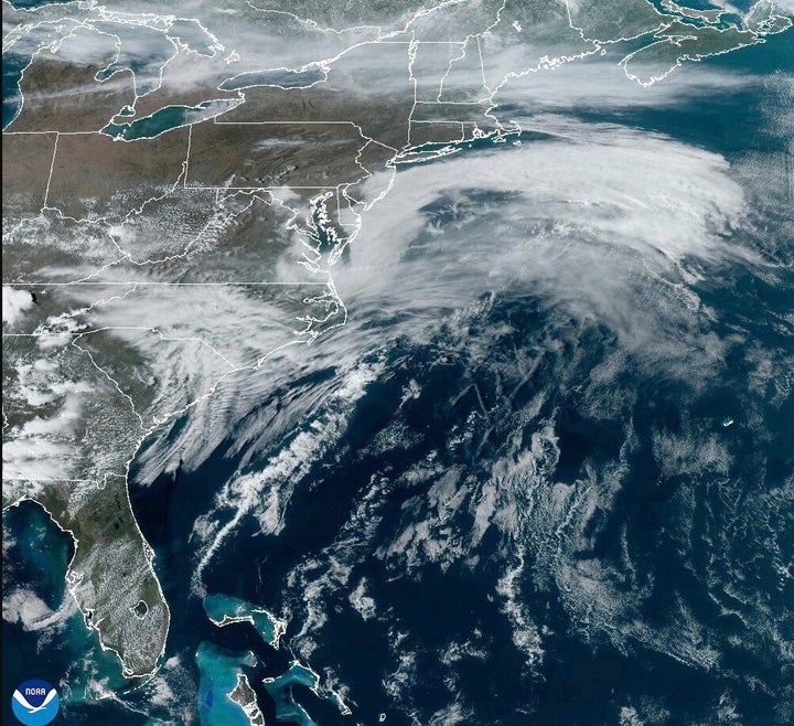 This satellite image from NOAA shows a March megastorm building across the United States, on March 13, 2025.
