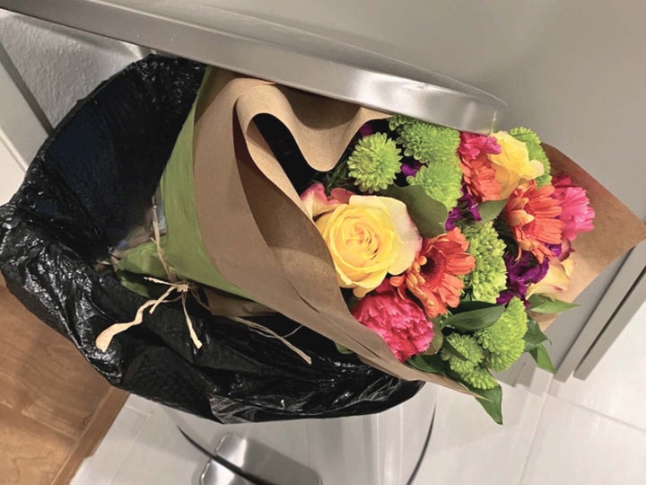 Flowers from the author's ex that she threw away after learning of his cheating.