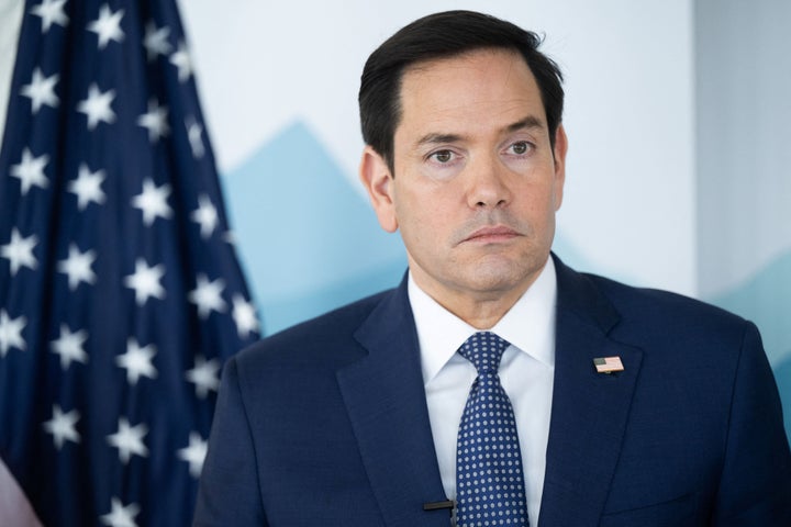 Secretary of State Marco Rubio speaks with reporters following the G7 foreign ministers meeting in La Malbaie, Quebec, on March 14.