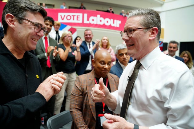 Keir Starmer and Andy Burnham at the launch of Labour's 2024 general election manifesto in Manchester.