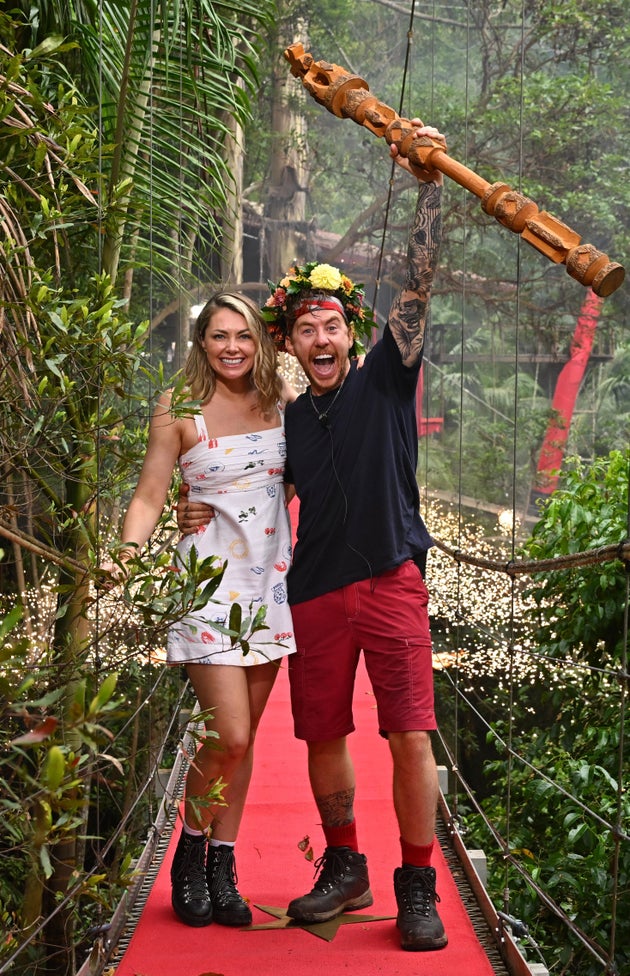 Georgia Horsley greets husband Danny Jones after his I'm A Celebrity win in December 2024