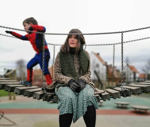 The author and one of her sons at the park.