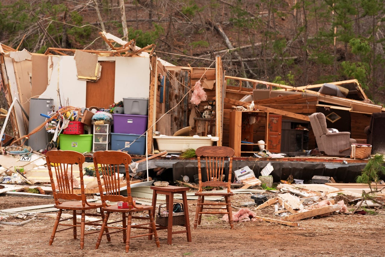 A home is destroyed after Saturday's severe storm in Wayne County, Mo.