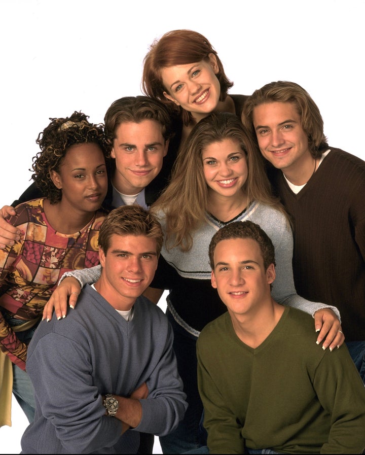 Maitland Ward (at top) with the rest of the "Boy Meets World" cast in 1998.