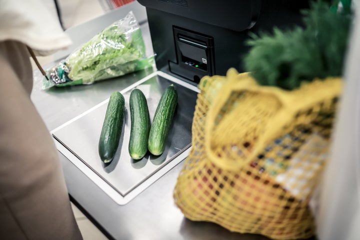 Good luck finding enough room on the platform for a large grocery purchase.