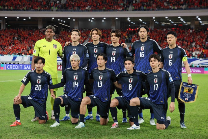 ワールドカップ（W杯）アジア最終予選・中国－日本。試合に臨む日本代表＝2024年11月19日、中国・アモイ