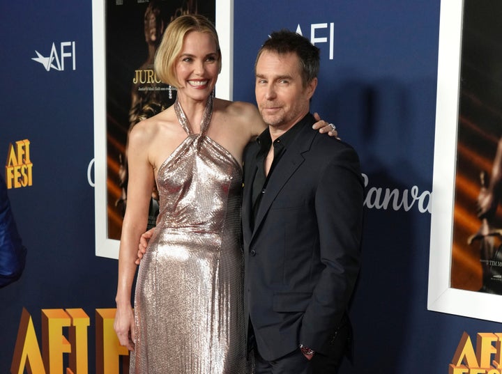 Leslie Bibb and Sam Rockwell at the premiere of Juror #2 last year