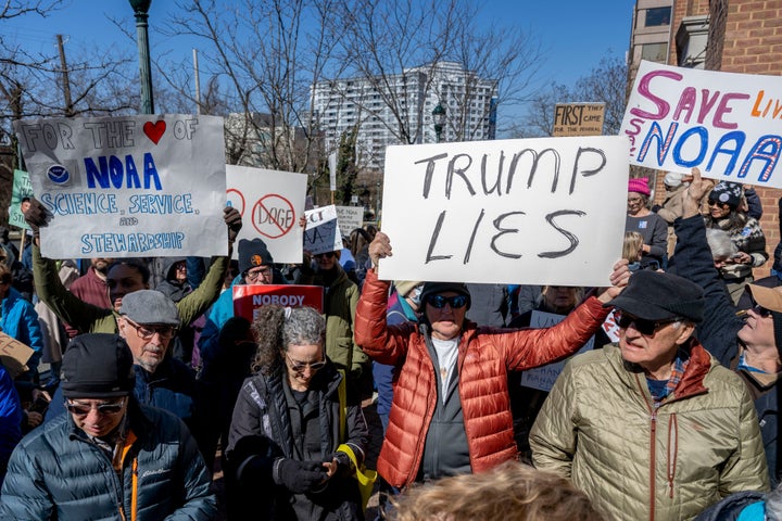 Protesters outside NOAA's headquarters in Maryland showing solidarity earlier this month.