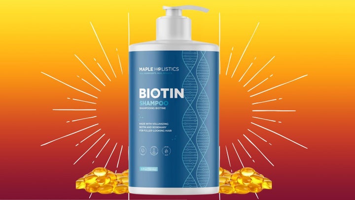 Maple Holistics biotin shampoo uses all-natural ingredients to help hair appear fuller.