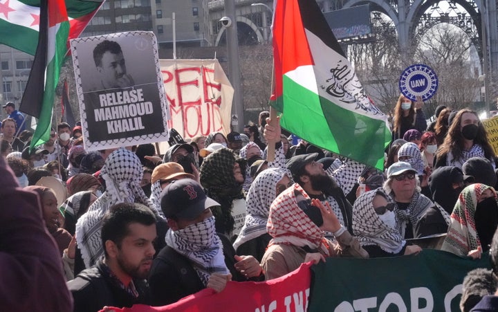 Hundreds of pro-Palestinian students demonstrate at Columbia University in New York City, on March 14, to call for the immediate release of Mahmoud Khalil, a Palestinian graduate who has been arrested and is facing deportation for organizing a pro-Palestine protest on the campus.