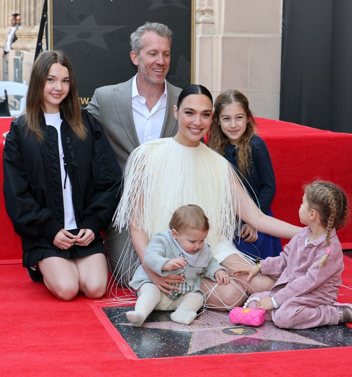 Gadot with her husband and kids during her Star on the Hollywood Walk of Fame ceremony.