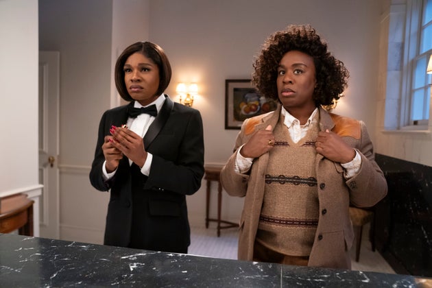 Edwina Findley as Sheila Cannon and Uzo Aduba as Cordelia Cupp in Netflix's The Residence.