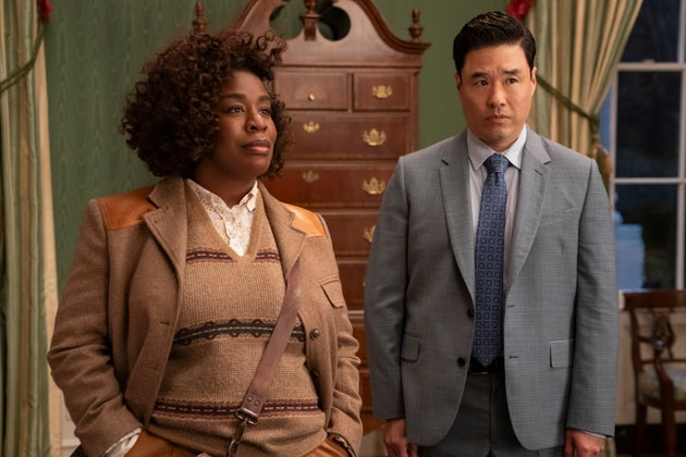 Uzo Aduba as Cordelia Cupp and Randall Park as Edwin Park in Netflix's The Residence.