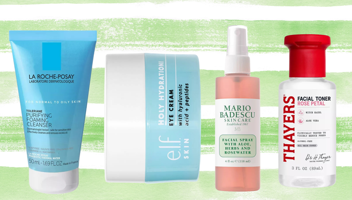 La Roche-Posay cleanser, E.l.f moisturizer, Mario Badescu facial spray and Thayers witch hazel toner
