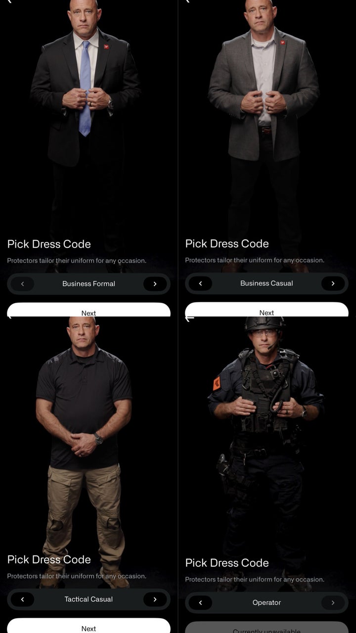 Users of the app can select the dress code for their so-called Protectors.