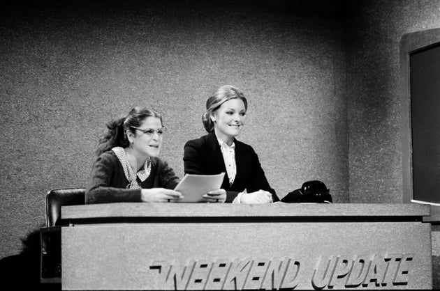 (L-R) Gilda Radner and Jane Curtin on Saturday Night Live in 1977