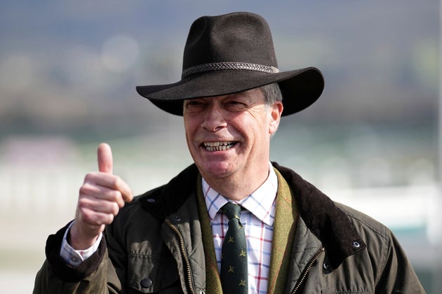 Nigel Farage arrives for the final day of the Cheltenham Festival earlier this month.