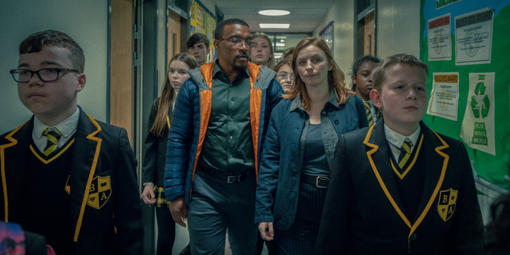 Ashley Walters and Faye Marsay pictured on the set of Adolescence's second episode