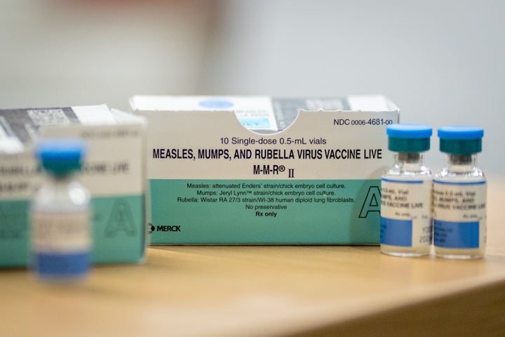 Boxes and vials of the measles, mumps and rubella virus vaccine are seen at a vaccine clinic in Lubbock, Texas, amid an outbreak.
