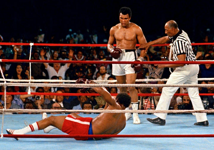 Challenger Muhammad Ali took down George Foreman via a knockout in famed Rumble in the Jungle in Zaire.