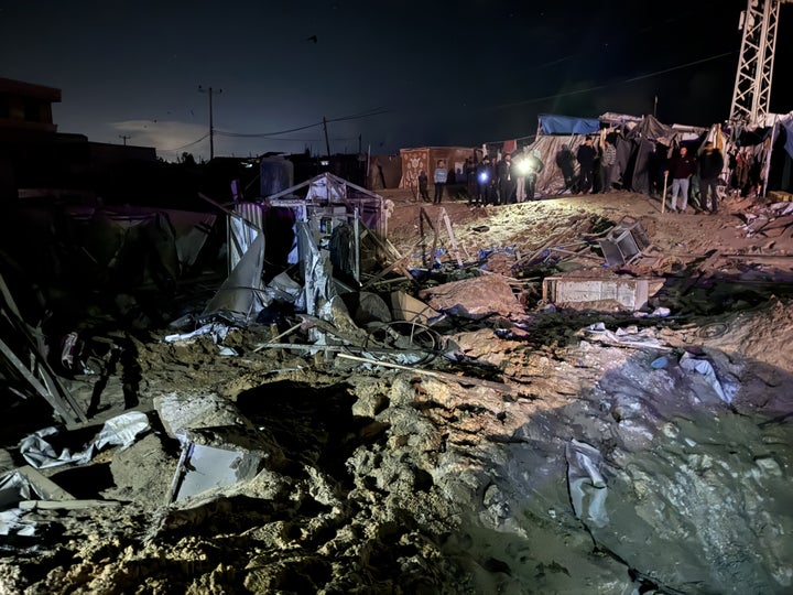 A view of the destruction in Gaza's Mawasi area after an Israeli strike killed Salah al-Bardawil, a Palestinian lawmaker and Hamas political bureau member, and his wife while observing night prayers in their tent, on March 23, 2025.