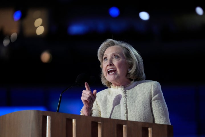 Former Secretary of State Hillary Rodham Clinton speaks during the Democratic National Convention Monday, Aug. 19, 2024, in Chicago. 