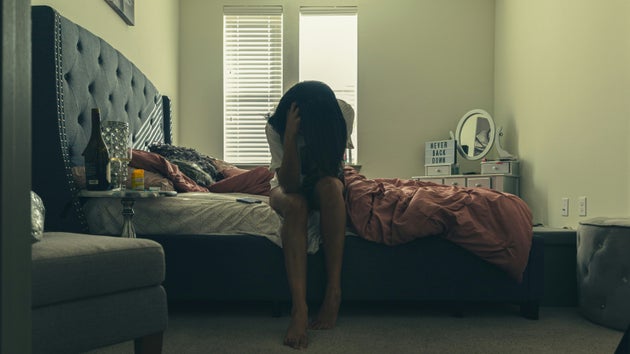 Woman alone trying to control anger