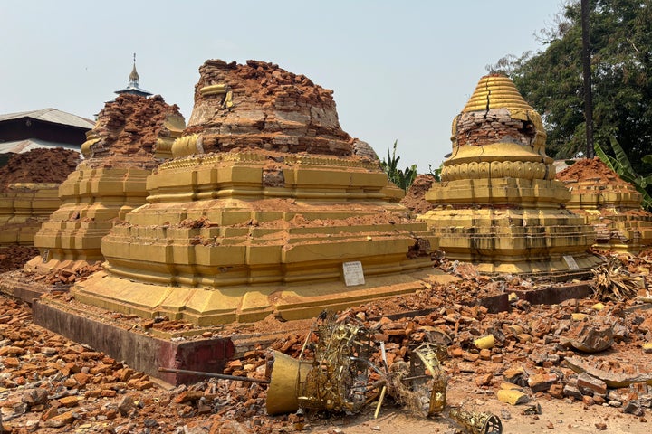 Damaged pagodas are seen after earthquake on March 28, 2025, in Naypyitaw, Myanmar.