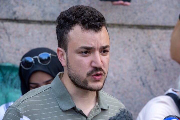 Student negotiator Mahmoud Khalil is seen at a pro-Palestinian protest encampment on the Columbia University campus in New York, April 29, 2024. (AP Photo/Ted Shaffrey, File)