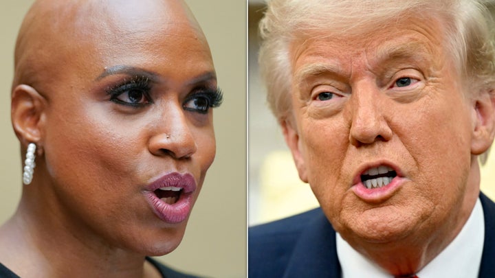 U.S. Rep. Ayanna Pressley, left, called Donald Trump a "dictator" in response to his administration's actions on immigration.