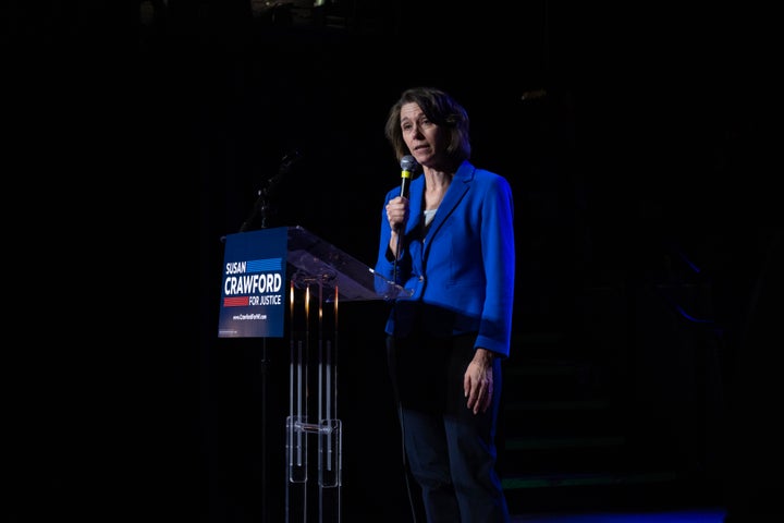 Dane County Circuit Court Judge Susan Crawford, candidate for the Wisconsin Supreme Court, speaks to supporters during a campaign stop on March 31, 2025, in Madison, Wisconsin. 