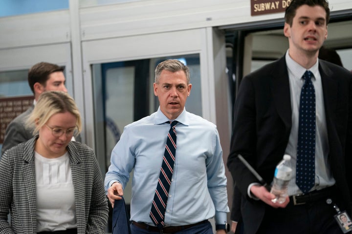 Calls to the Republican senator fired federal workers a 1 Senator Jim Banks is seen in the Senate Metro in Washington, DC, on Friday, March 14, 2025.