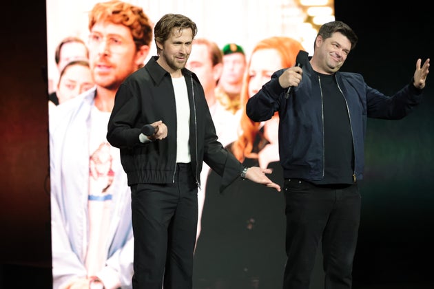 Ράιαν Γκόσλινγκ και Κρίστοφερ Μίλερ στο CinemaCon, 2 Απριλίου 2025, Λας Βέγκας. (Photo by Stewart Cook/Amazon MGM Studios via Getty Images)