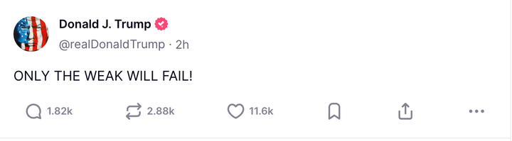 Truth Social post: https://truthsocial.com/@realDonaldTrump/posts/114281370220943461