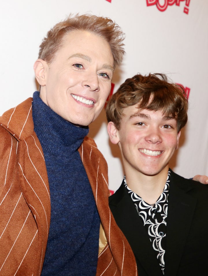 Clay Aiken (left) and son Parker Aiken pose at the opening night of “BOOP! The Musical” on Broadway on April 5, 2025, in New York City.