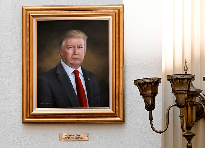 A portrait of President Donald Trump hangs on a wall in the rotunda on the third floor of the Colorado Capitol, Monday, March 24, 2025, in Denver. (Helen H. Richardson/The Denver Post via AP)