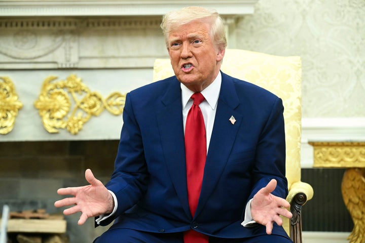 President Donald Trump speaks during a meeting with Israeli Prime Minister Benjamin Netanyahu in the Oval Office of the White House on April 7.