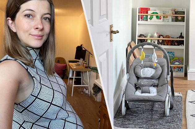 The author four years ago and a baby bouncer.