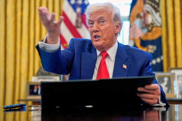 President Donald Trump speaks as he signs executive orders in the Oval Office of the White House Wednesday, April 9, 2025, in Washington. 