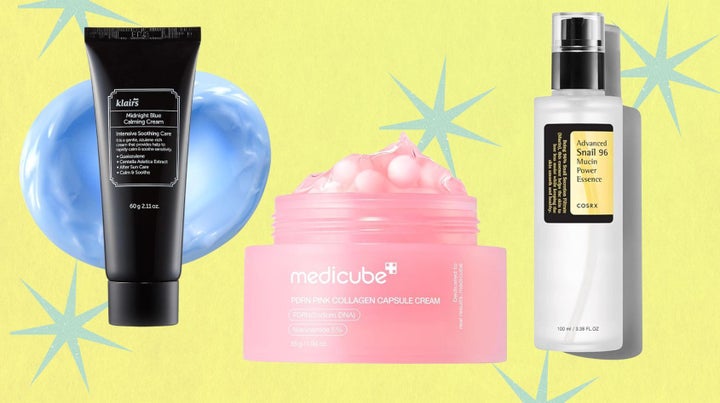 A redness-relief soothing cream, a PDRN collagen jelly cream and Cosrx snail mucin essence. 