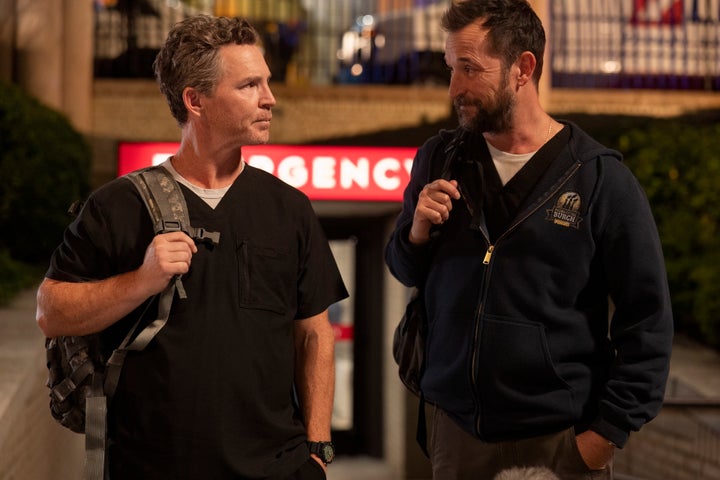 Wyle as Dr. Robby and Shawn Hatosy as Dr. Abbott in the Season 1 finale of "The Pitt."