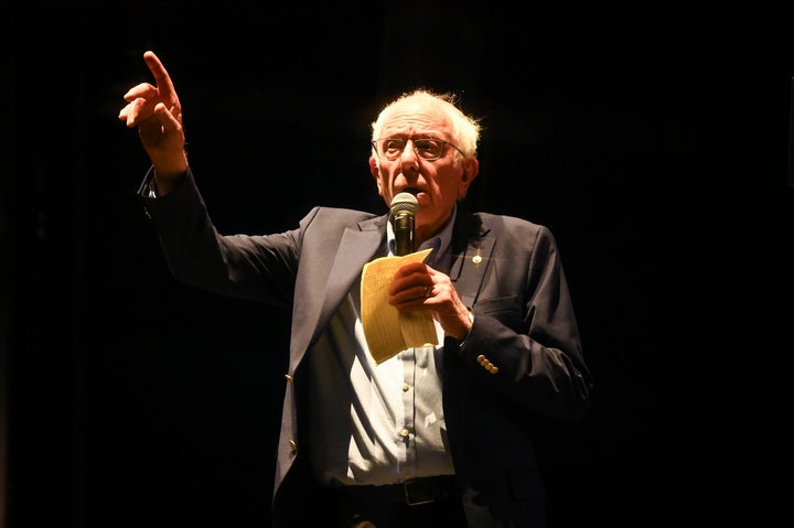Bernie Sanders speaks onstage before Clario's performance at the 2025 Coachella Valley Music And Arts Festival on April 12, 2025 in Indio, California.
