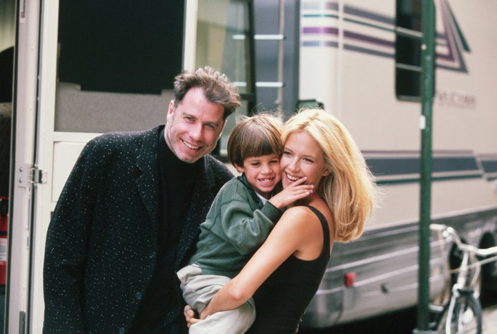 Kelly Preston gets a visit from husband John Travolta and son Jett while on location filming the 1997 motion picture "Addicted to Love."