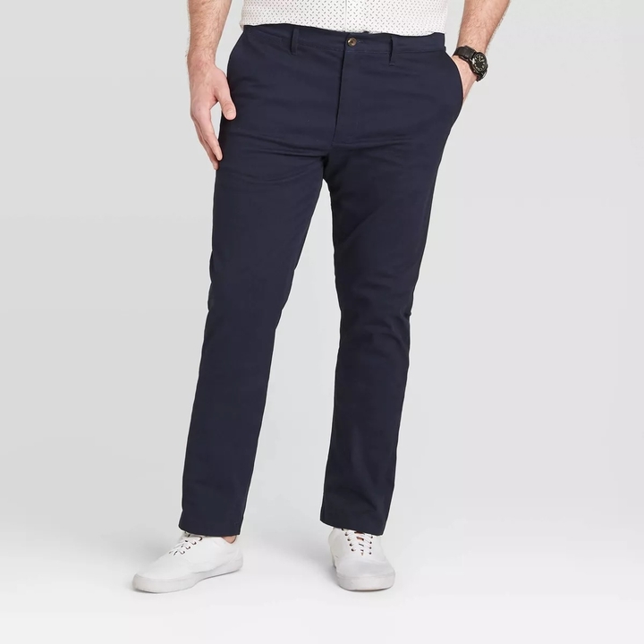 The pants come in five colors, including this classic navy blue.