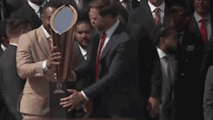JD Vance drops the football trophy in what looks like a metaphor 2 Oh! Vice President JD Vance looked for a trophy at the White House.