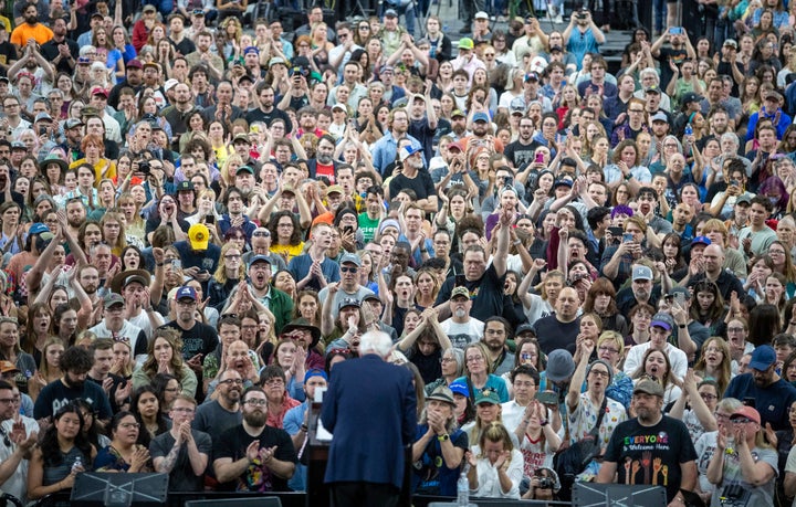 Sen. Bernie Sanders (I-Vt.) speaks during his Fighting Oligarchy tour at the Ford Idaho Center in Nampa, Idaho.