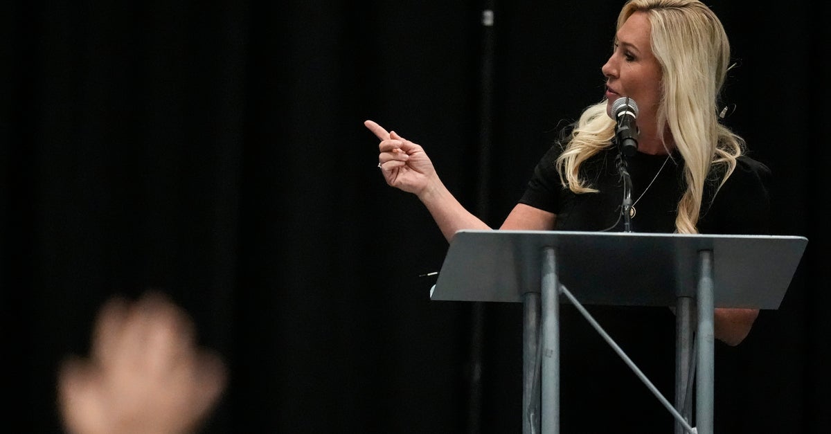 Marjorie Taylor Greene Laughs Off Protests To Deliver Pro-Trump Message At ...
